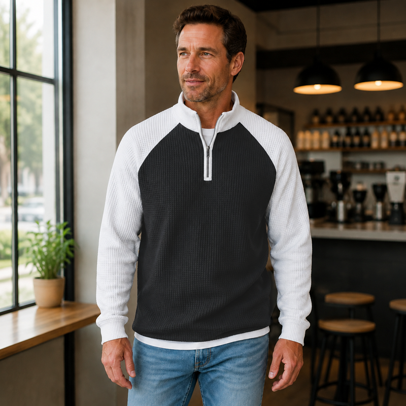 📢📢50%Rabatt!!!🎉✨Herren-Waffelstrick-Quarter-Zip-T-Shirt