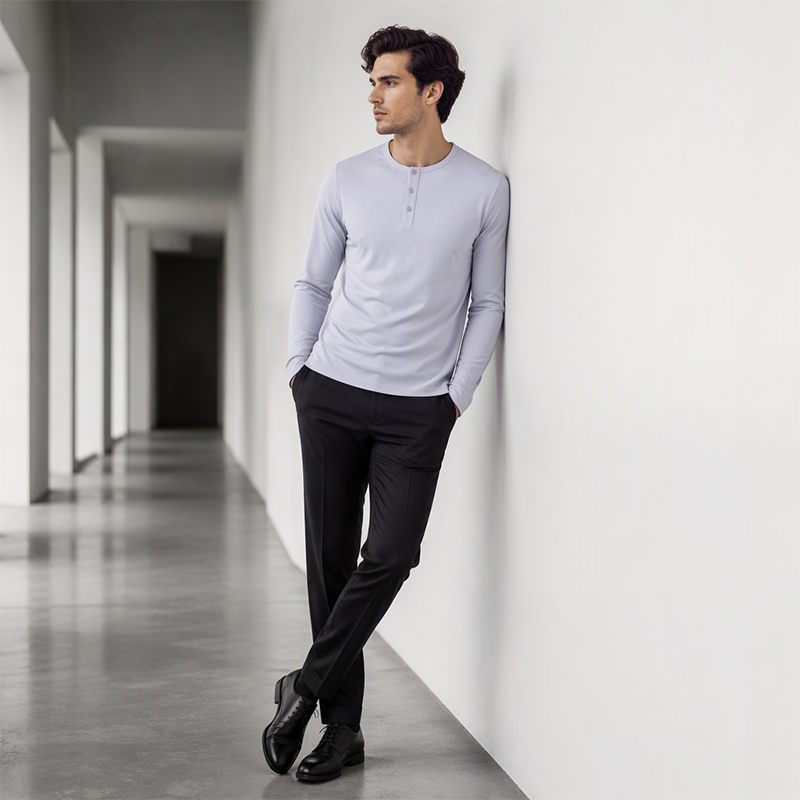 🎪 Neuheiten-Launch + 50% = doppelte Überraschung! Langarm-Henleyshirt für Herren im lässigen Stil