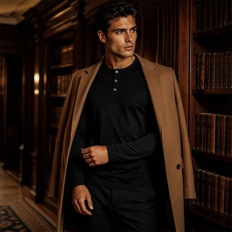 🎪 Neuheiten-Launch + 50% = doppelte Überraschung! Langarm-Henleyshirt für Herren im lässigen Stil