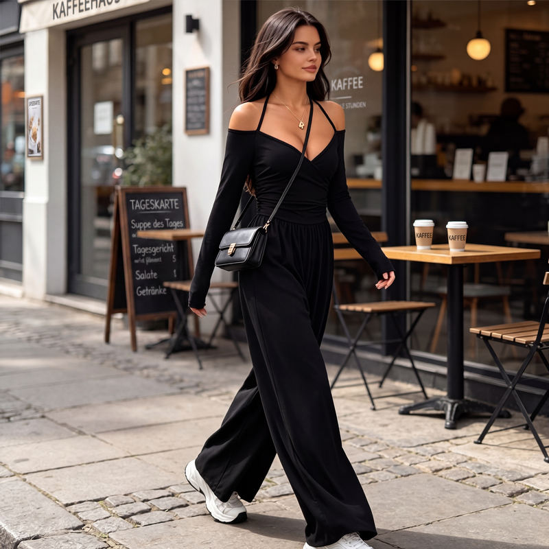Eleganter Neckholder-Jumpsuit mit tiefem V-Ausschnitt für Damen