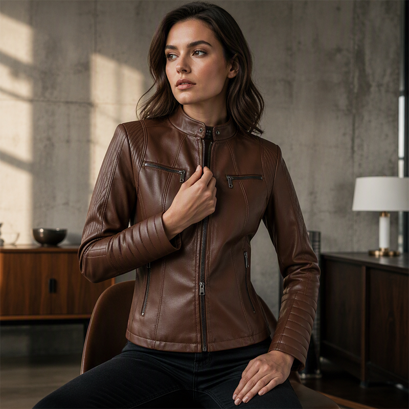 🧥 50 % RABATT | Markanter Moto-Look für jeden Tag – Damen Kunstlederjacke mit Reißverschluss
