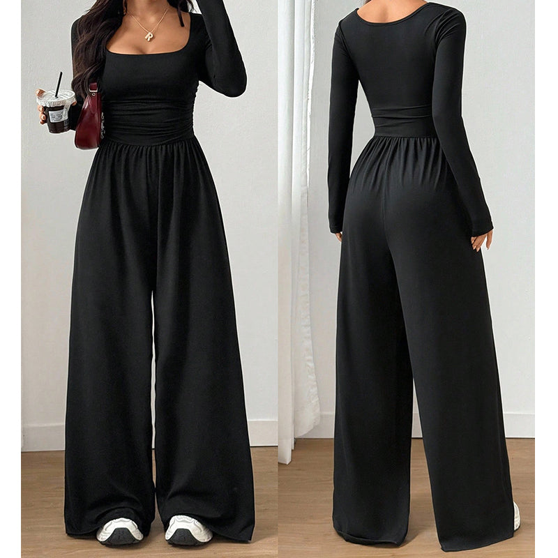 👗 50 % RABATT | Ein Teil, kompletter Look – Damen Jumpsuit mit Karreeausschnitt & weitem Bein
