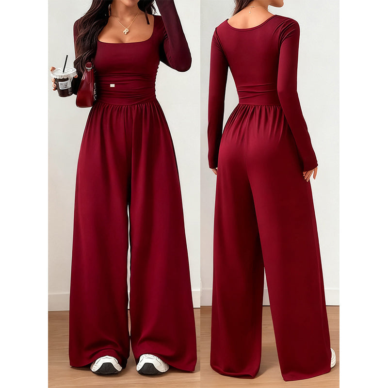 👗 50 % RABATT | Ein Teil, kompletter Look – Damen Jumpsuit mit Karreeausschnitt & weitem Bein
