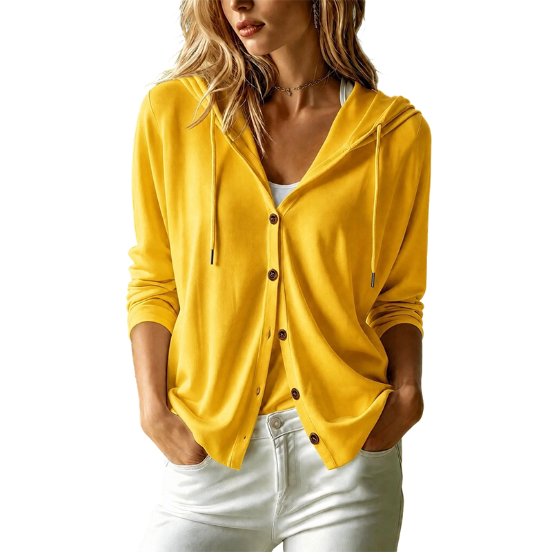 Weites Kapuzen-Cardigan mit Knopfleiste für Damen