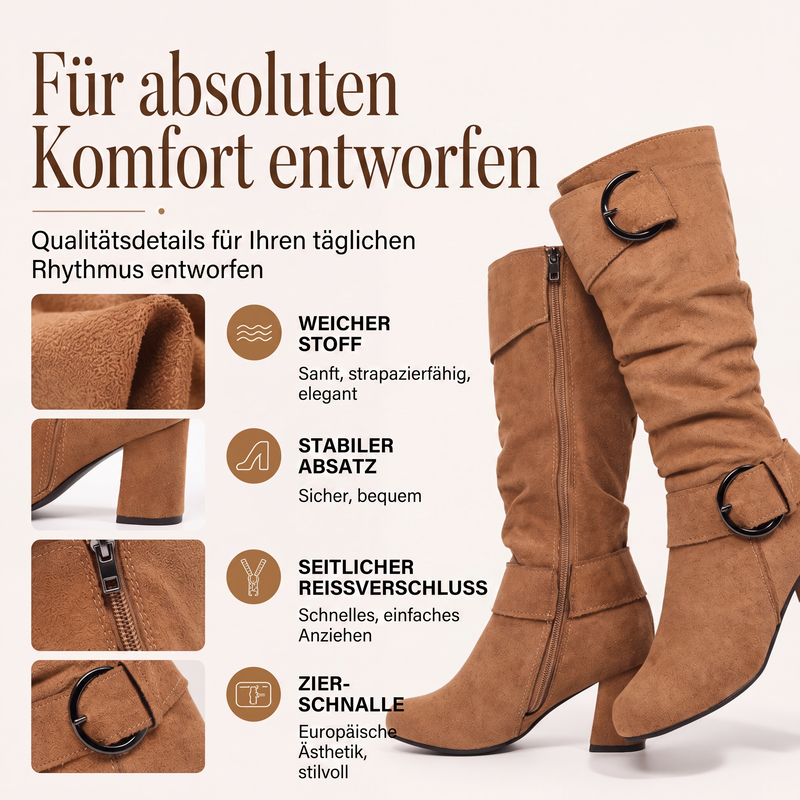 Lässige Kniestiefel für Damen mit seitlichem Reißverschluss