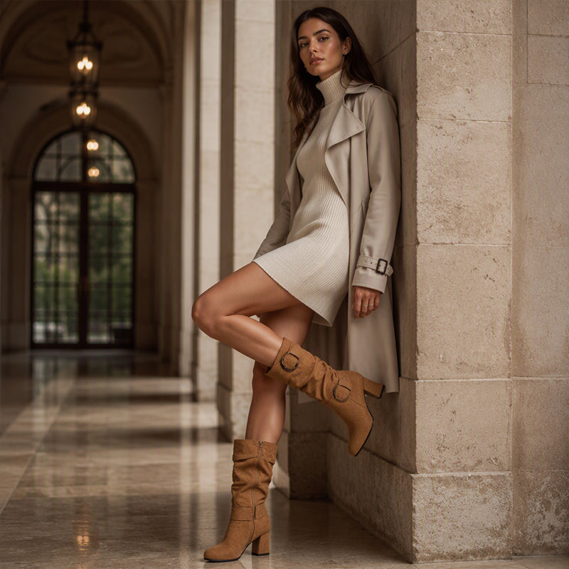 Lässige Kniestiefel für Damen mit seitlichem Reißverschluss