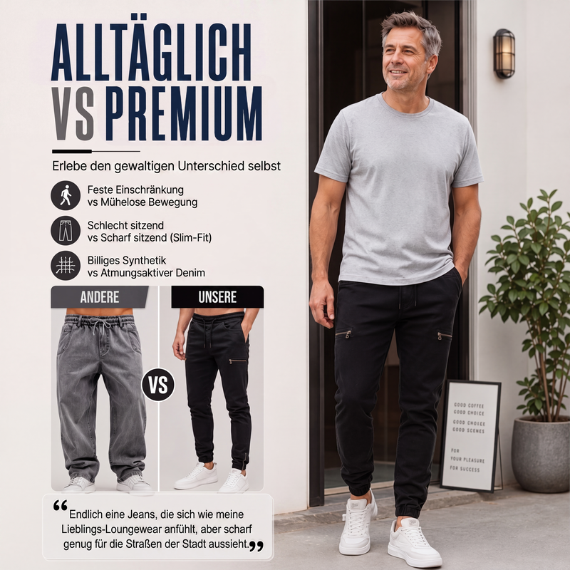 👖 50 % RABATT | Jeans-Look ohne steifen Bund – Herren Denim-Jogger mit elastischem Bund