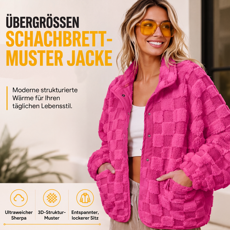 🚀 Neu eingetroffen – 50% Probierpreis! Plüschjacke mit Karomuster und Druckknöpfen für Damen