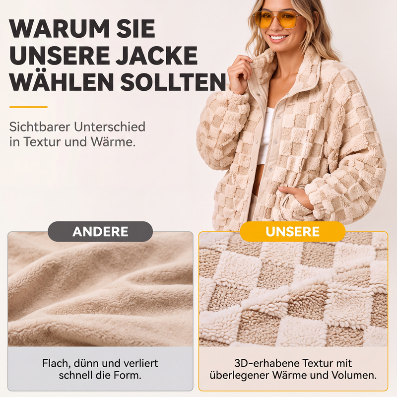 🚀 Neu eingetroffen – 50% Probierpreis! Plüschjacke mit Karomuster und Druckknöpfen für Damen