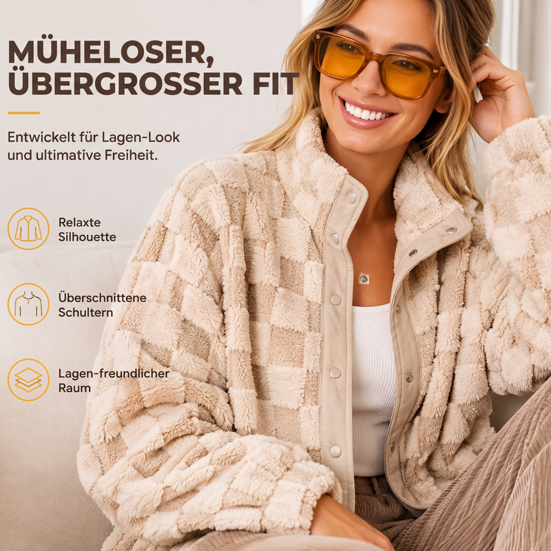 🚀 Neu eingetroffen – 50% Probierpreis! Plüschjacke mit Karomuster und Druckknöpfen für Damen