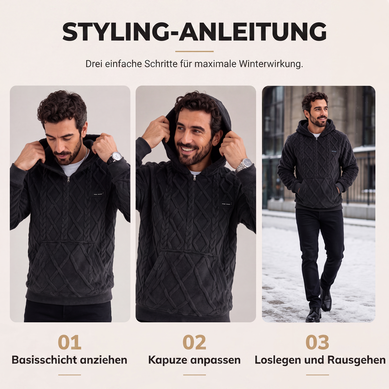 📢📢50%Rabatt!!!🎉✨Herren-Kapuzenpullover aus plüschigem, diamantförmigem Zopfmuster mit strukturierter Oberfläche
