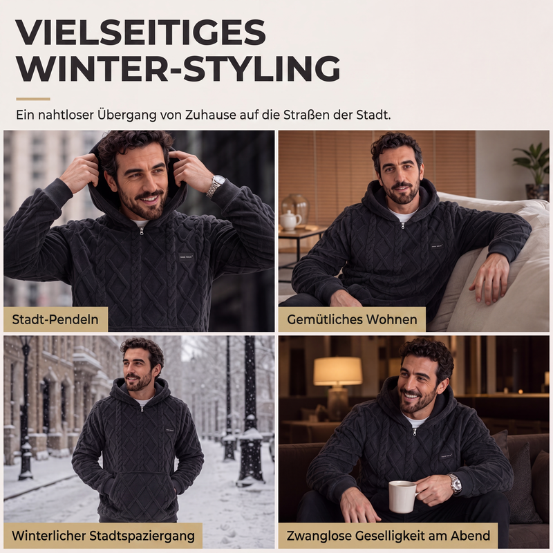 📢📢50%Rabatt!!!🎉✨Herren-Kapuzenpullover aus plüschigem, diamantförmigem Zopfmuster mit strukturierter Oberfläche