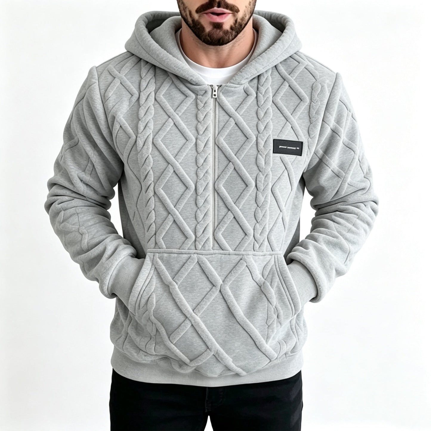 📢📢50%Rabatt!!!🎉✨Herren-Kapuzenpullover aus plüschigem, diamantförmigem Zopfmuster mit strukturierter Oberfläche
