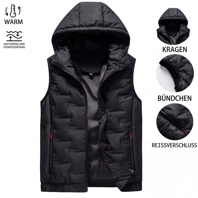 Herren-Slim-Fit Kapuzenweste – Ärmellose Weste mit Frontreißverschluss, angenehm weich