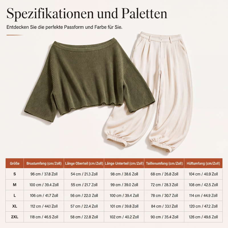 Damen-Set aus schulterfreiem Strickoberteil und lässigen Hosen