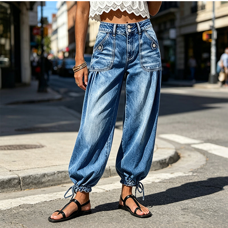 Dehnbare High-Waist-Barrel-Jeans für Damen