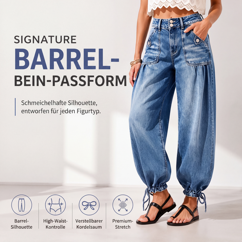 Dehnbare High-Waist-Barrel-Jeans für Damen