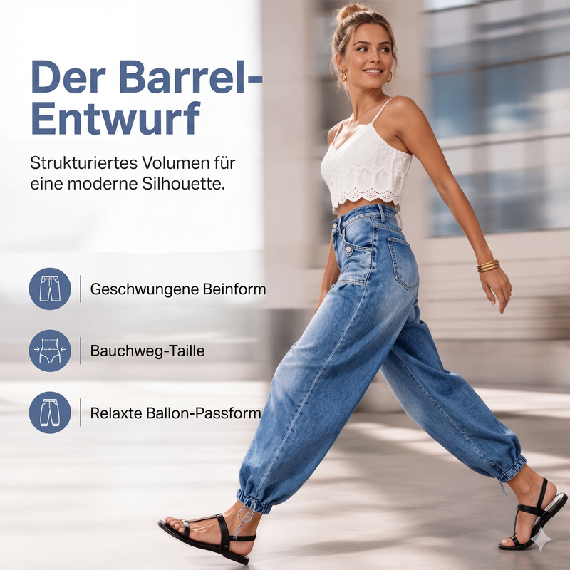 Dehnbare High-Waist-Barrel-Jeans für Damen