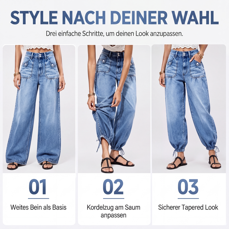 Dehnbare High-Waist-Barrel-Jeans für Damen