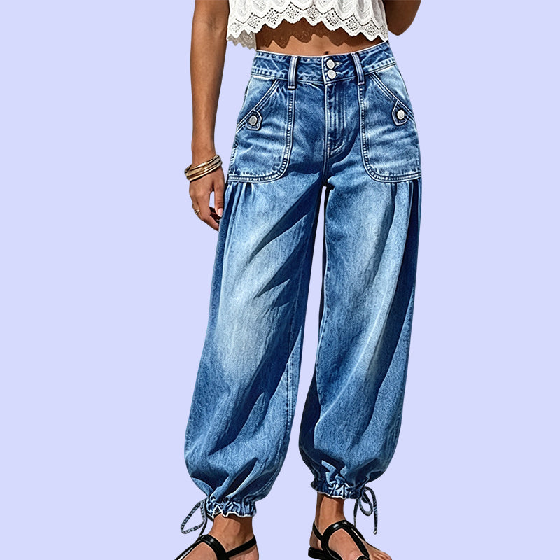Dehnbare High-Waist-Barrel-Jeans für Damen