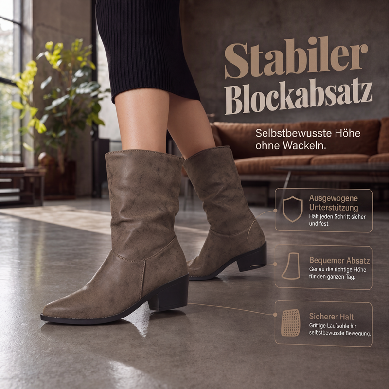 Damen-Stiefel mit spitzer Zehenpartie und Blockabsatz
