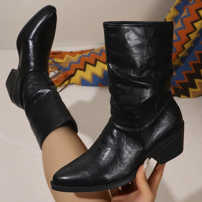 Damen-Stiefel mit spitzer Zehenpartie und Blockabsatz