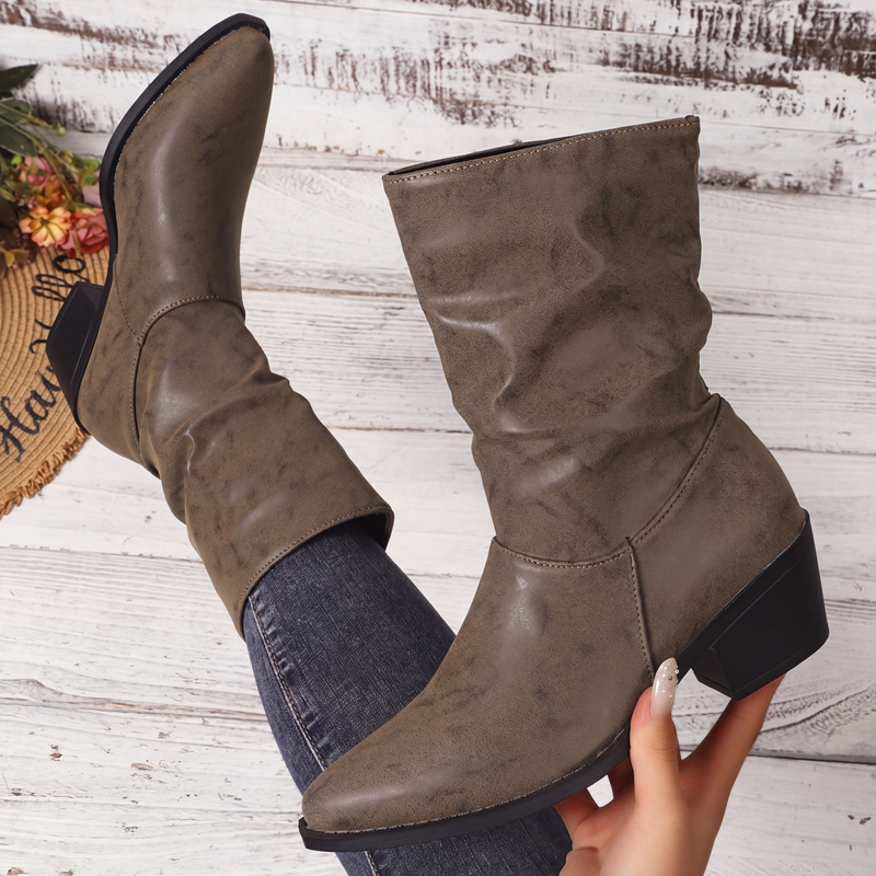Damen-Stiefel mit spitzer Zehenpartie und Blockabsatz