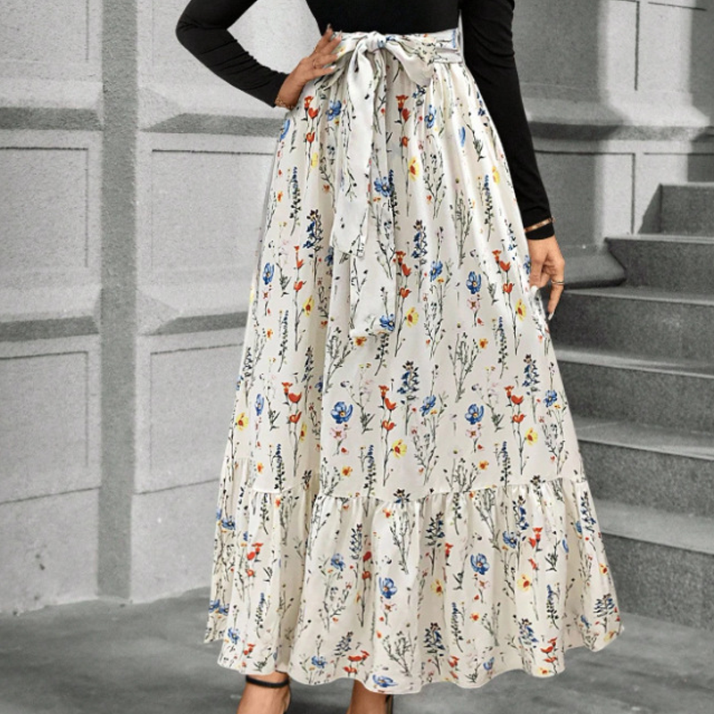 Damen Maxikleid im A-Linien-Schnitt mit Blumenmuster und langen Ärmeln