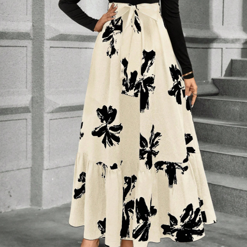 Damen Maxikleid im A-Linien-Schnitt mit Blumenmuster und langen Ärmeln