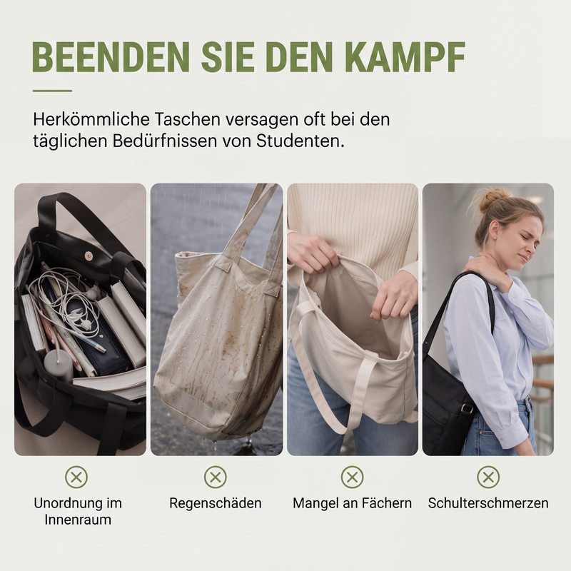 Großvolumige Canvas-Tragetasche mit mehreren Taschen