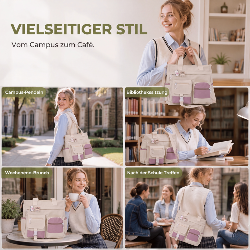 Großvolumige Canvas-Tragetasche mit mehreren Taschen