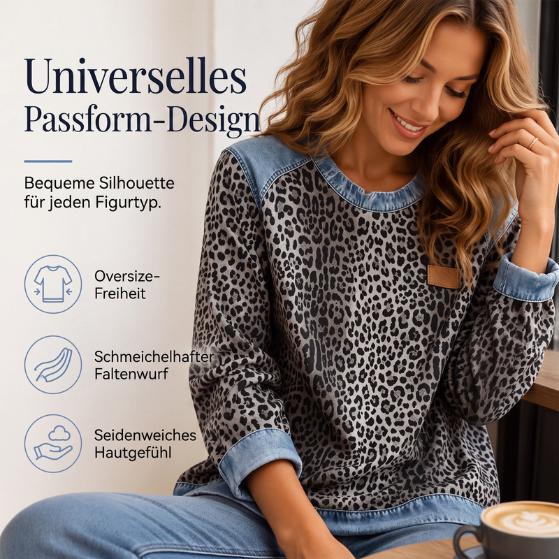 Legere Damen-Sweatshirt mit Rundhalsausschnitt und Leopardenmuster