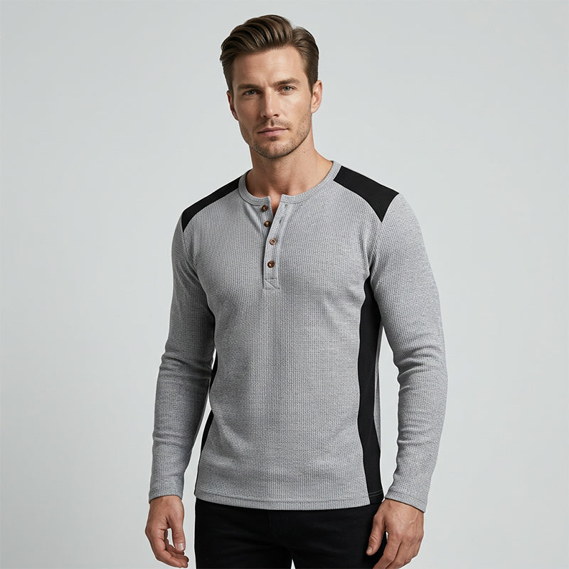 📢🎉50%Rabatt!!!🛍️✨Herren Henley-Shirt aus Waffelstrick im Color-Block-Design
