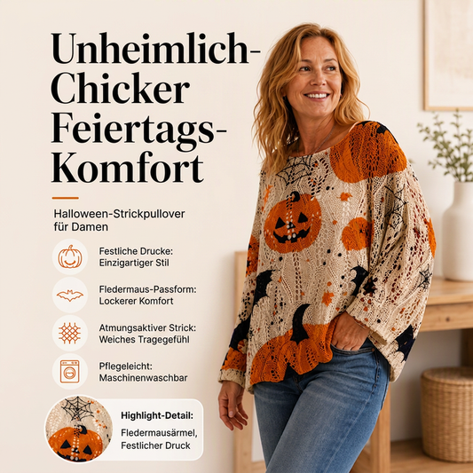 Gehäkeltes Strickoberteil mit Kürbismotiv für Damen zu Halloween