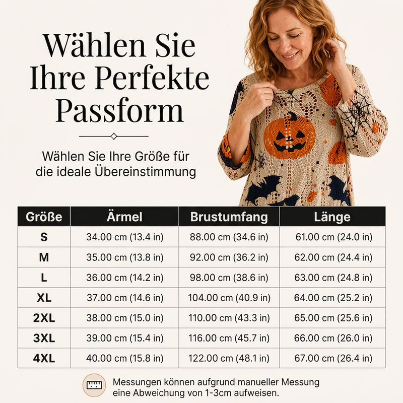 Gehäkeltes Strickoberteil mit Kürbismotiv für Damen zu Halloween