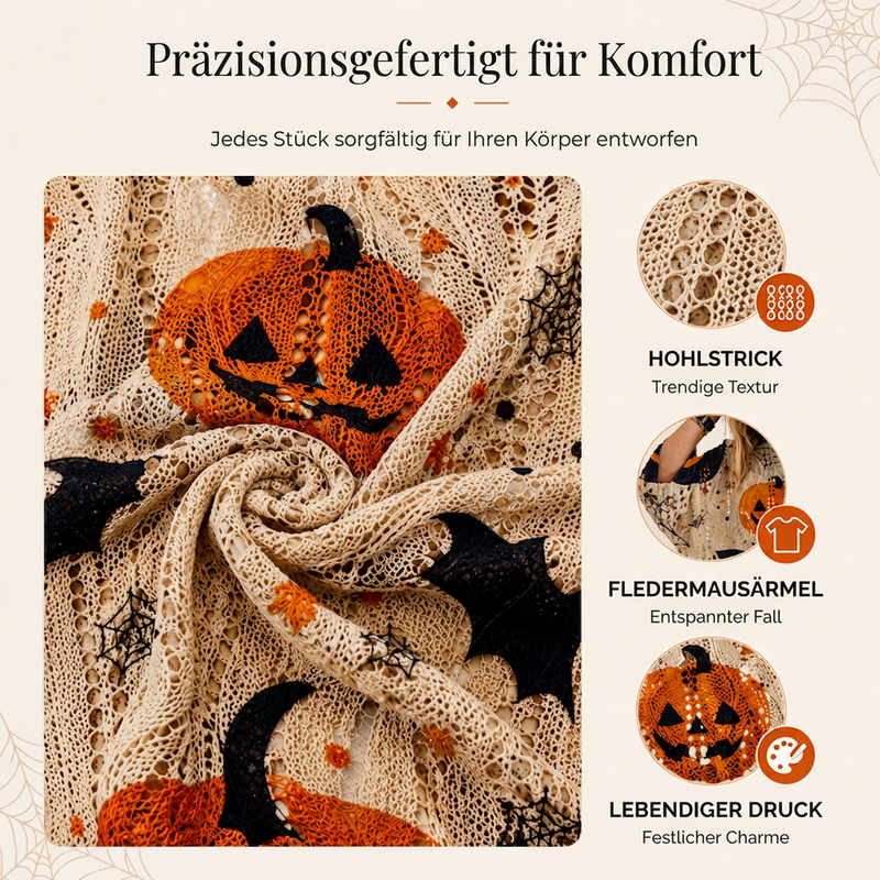 Gehäkeltes Strickoberteil mit Kürbismotiv für Damen zu Halloween