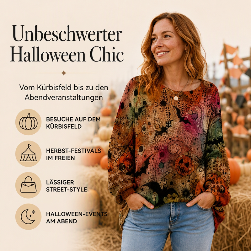 Gehäkeltes Strickoberteil mit Kürbismotiv für Damen zu Halloween