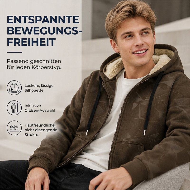 Herren Winter Kapuzenjacke mit Reißverschluss und Fleecefutter