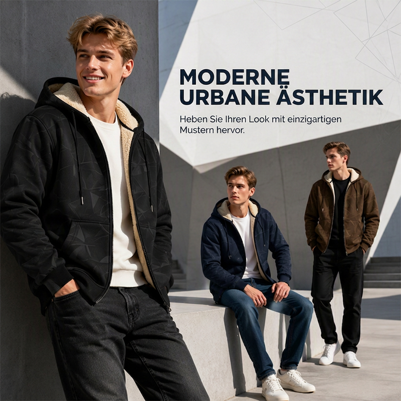 Herren Winter Kapuzenjacke mit Reißverschluss und Fleecefutter