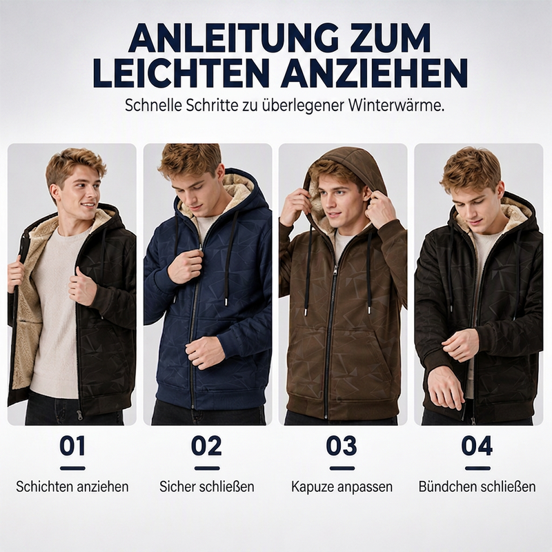 Herren Winter Kapuzenjacke mit Reißverschluss und Fleecefutter