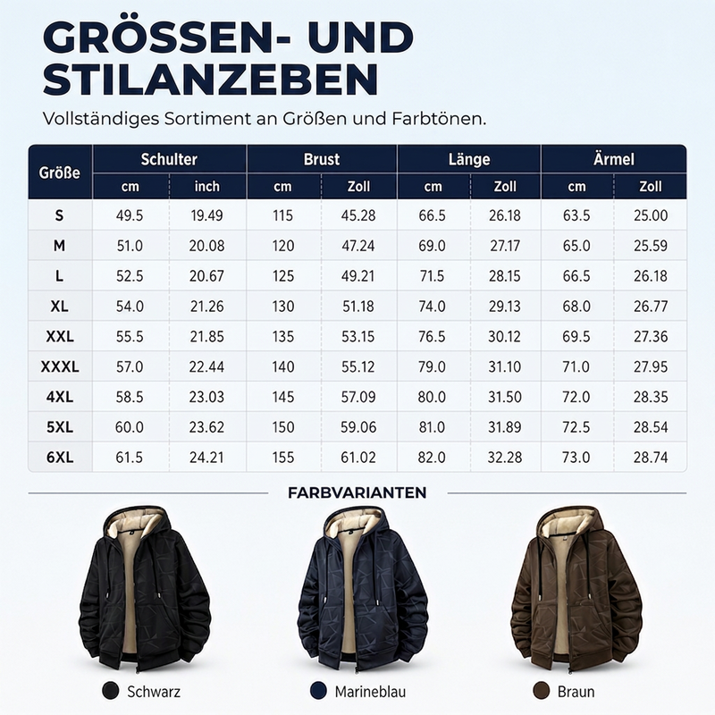 Herren Winter Kapuzenjacke mit Reißverschluss und Fleecefutter