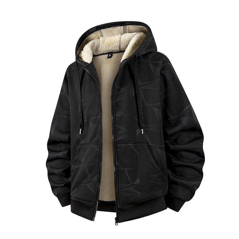 Herren Winter Kapuzenjacke mit Reißverschluss und Fleecefutter