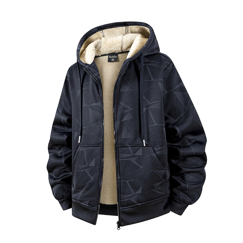 Herren Winter Kapuzenjacke mit Reißverschluss und Fleecefutter