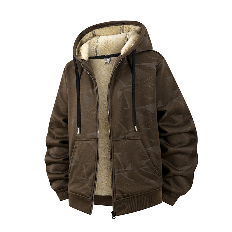 Herren Winter Kapuzenjacke mit Reißverschluss und Fleecefutter