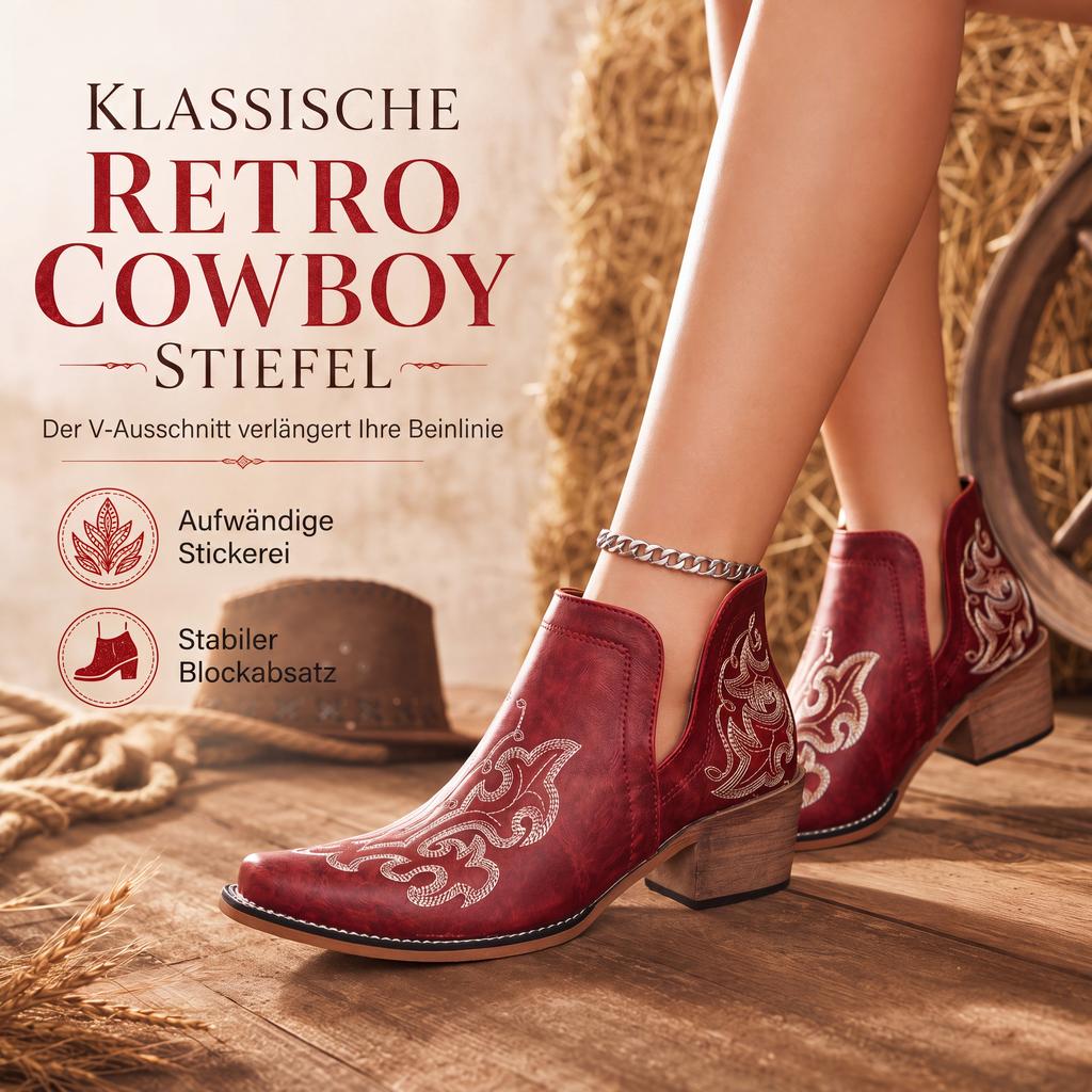 Retro V-Ausschnitt Blockabsatz Martin-Stiefel für Damen, große Größen, einfarbige und mit Blumenmuster bedruckte Stiefeletten für Herbst und Winter
