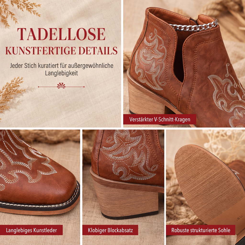 Retro V-Ausschnitt Blockabsatz Martin-Stiefel für Damen, große Größen, einfarbige und mit Blumenmuster bedruckte Stiefeletten für Herbst und Winter