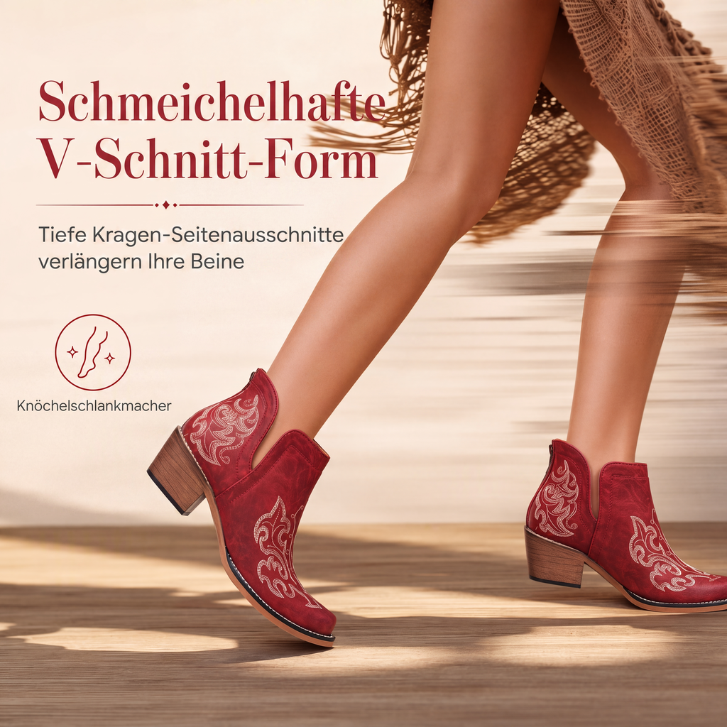 Retro V-Ausschnitt Blockabsatz Martin-Stiefel für Damen, große Größen, einfarbige und mit Blumenmuster bedruckte Stiefeletten für Herbst und Winter