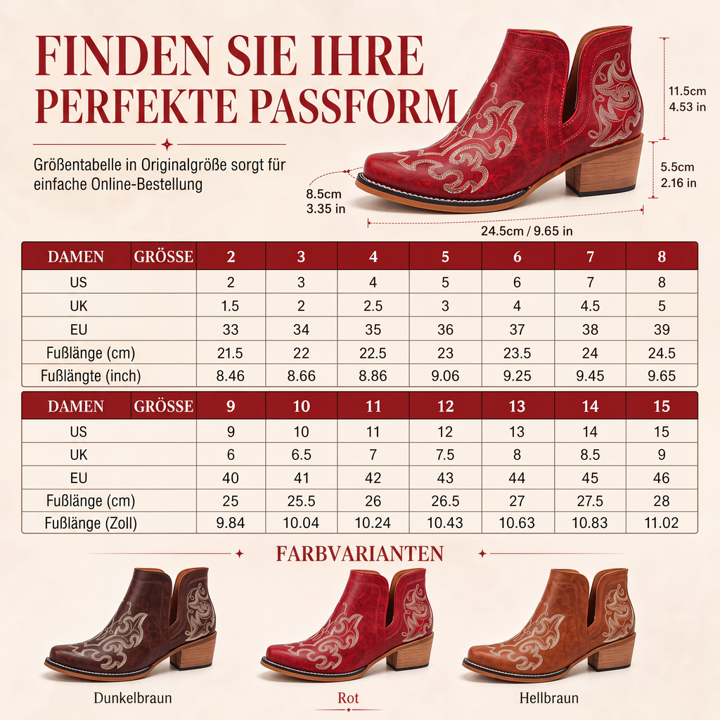Retro V-Ausschnitt Blockabsatz Martin-Stiefel für Damen, große Größen, einfarbige und mit Blumenmuster bedruckte Stiefeletten für Herbst und Winter