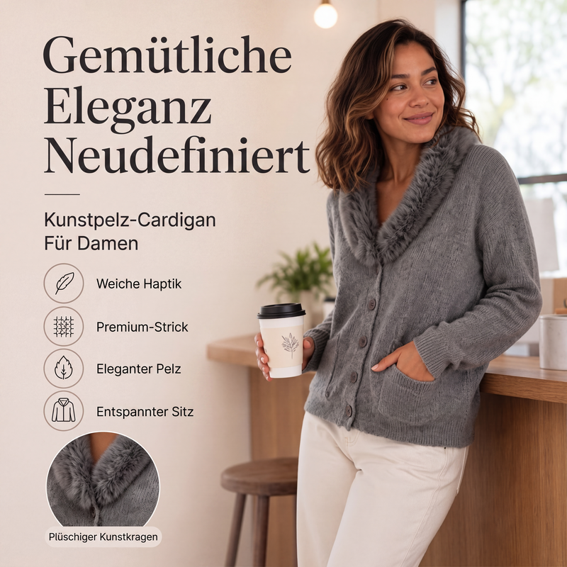 Damen Strickcardigan mit Pelzkragen