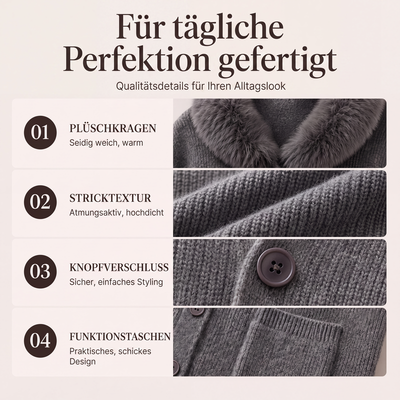Damen Strickcardigan mit Pelzkragen